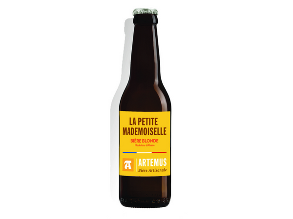 1 bière La petite mademoiselle. Brasserie Artemus. Bière Blonde. Bière artisanale. Bière locale. Livraison à domicile.